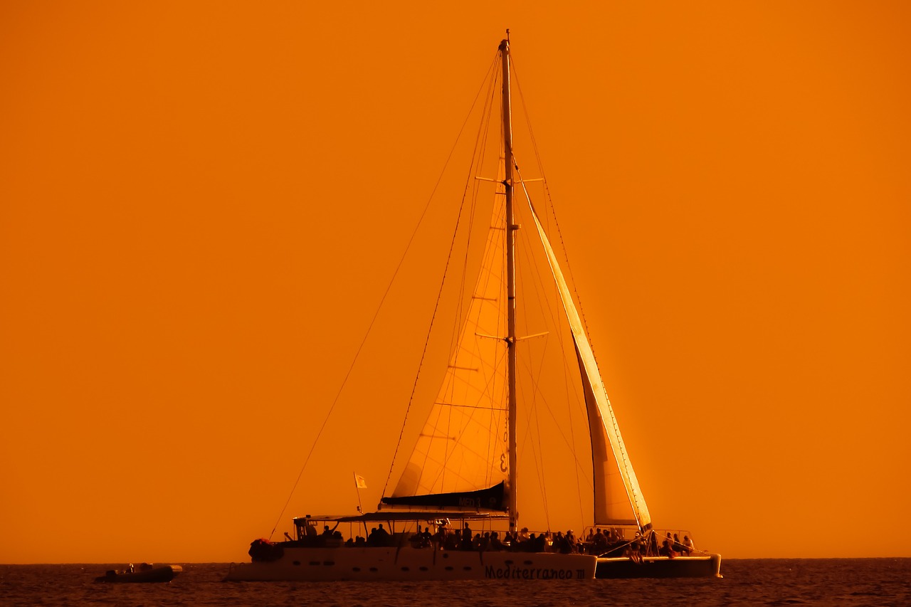catamaran at sunset
